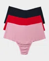 Hanky Panky Breathe Assorted 3-pack High Waist Thongs In Black, Crimson, Provence Pink