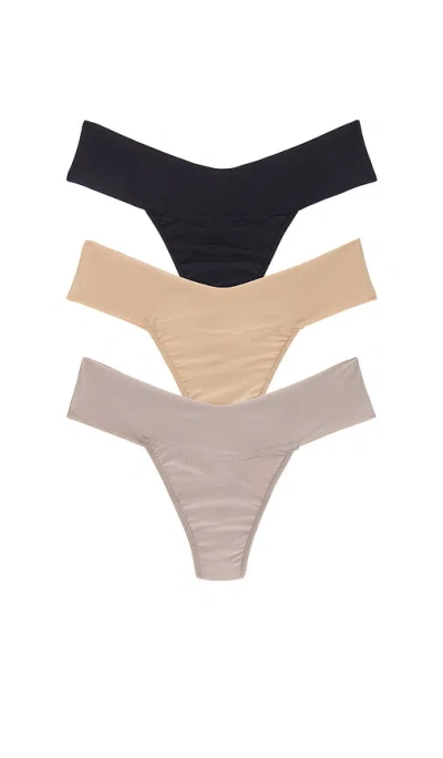 Hanky Panky Breathe Natural Rise Thong 3 Packs In Multi