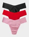 Hanky Panky Breathe Assorted 3-pack V-cut Thongs In Black, Crimson, Provence Pink