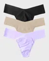 Hanky Panky Breathe Natural-rise Thongs 3-pack In Black, Taupe, Wisteria