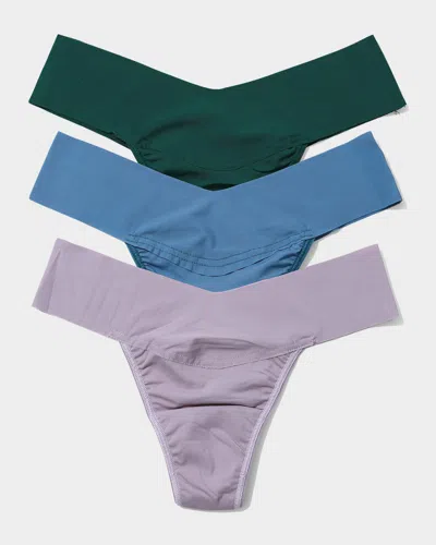 Hanky Panky Breathe Natural-rise Thongs 3-pack In Great Heights, Rainy Day, Aromatherapy