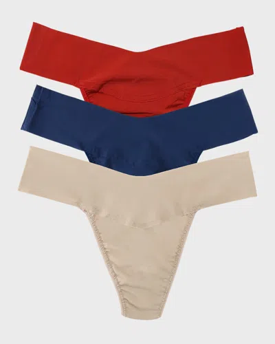 Hanky Panky Breathe Natural-rise Thongs 3-pack In Sun Dried Tomato, Nightshade, Taupe