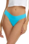 Hanky Panky Breathesoft Natural Rise Thong Underwear In Pacific Blue