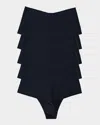 Hanky Panky Breathe 5-pack High Waist Thongs In Black