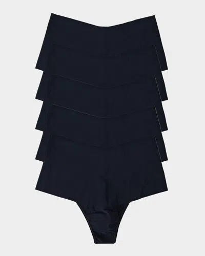 Hanky Panky Breathe 5-pack High Waist Thongs In Black