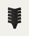 Hanky Panky Breathesoft Mid-rise Microfiber Thongs, 5-pack In Black