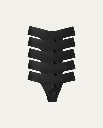 Hanky Panky Breathesoft Mid-rise Microfiber Thongs, 5-pack In Black