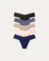 Hanky Panky Breathe Natural Thong 5 Pack Black/granite/taupe/vanilla In Black, Granite, Taupe, Vanilla, Odyssey Blue