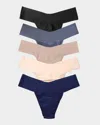 Hanky Panky Breathe Natural Thong 5 Pack Black/granite/taupe/vanilla In Black, Granite, Taupe, Vanilla, Odyssey Blue