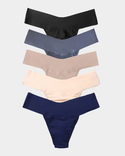 Hanky Panky Breathe Natural Thong 5 Pack Black/granite/taupe/vanilla In Black, Granite, Taupe, Vanilla, Odyssey Blue