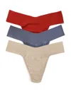 Hanky Panky Breathe Natural-rise Thongs 3-pack In Grey