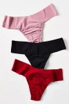 Hanky Panky Breathesoft Natural Rise Thongs, Set Of 3 In Pink