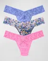 Hanky Panky Classic Low Rise 3-pack Thongs In Cool Water Blue,