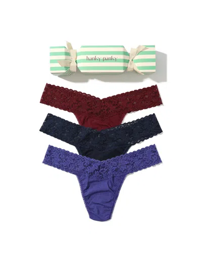 HANKY PANKY COTTON LOW RISE THONG HOLIDAY 3 PACK CRACKER