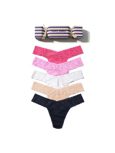 Hanky Panky Cotton Low Rise Thong Holiday 5 Pack Cracker In Multi