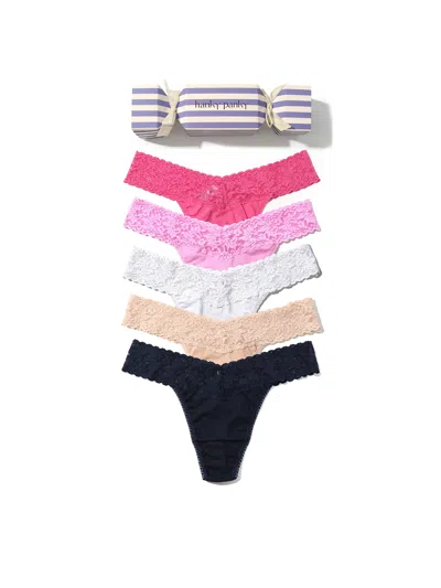 Hanky Panky Cotton Original Rise Thong Holiday 5 Pack Cracker In Multi