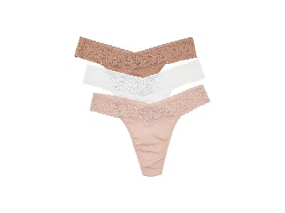 Hanky Panky Cotton Original Rise Thong Women's Underwear Sun Tan/chai/white: One Size In Multi