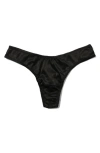 Hanky Panky Dark & Dangerous High Cut Satin Thong In Black