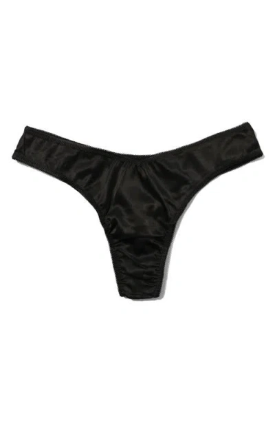 Hanky Panky Dark & Dangerous High Cut Satin Thong In Black