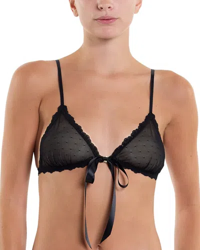 Hanky Panky Dotted Tulle Front Tie Bralette In Black
