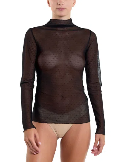 Hanky Panky Dotted Tulle Mockneck Top In Black