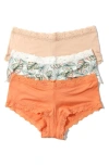 Hanky Panky Dream Lace-trim Boyshorts 3-pack In Florence,begonia Leaf,chai