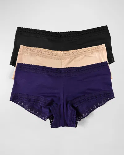 Hanky Panky Dream Jersey Boyshorts 3-pack In Chai,loves Me Not, Berry Pie