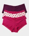Hanky Panky Dream Jersey Boyshorts 3-pack In Purple/pink/kiss From A Rose