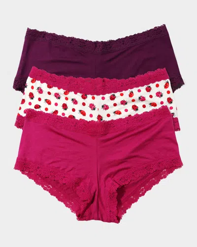 Hanky Panky Dream Jersey Boyshorts 3-pack In Purple/pink/kiss From A Rose