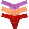 Hanky Panky Dreamease™ Assorted 3-pack Low Rise Thongs In Burnt Sienna/berry/florence