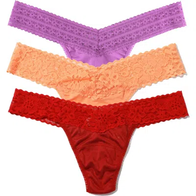 Hanky Panky Dreamease™ Assorted 3-pack Low Rise Thongs In Burnt Sienna/berry/florence