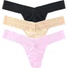 Hanky Panky Dream Low-rise Jersey Thongs 3-pack In Ivy/pink Ruby/electric Purple