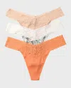 Hanky Panky Dreamease Lace-trim Thongs, Pack Of 3 In Florence,begonia Leaf,chai