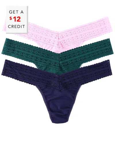 Hanky Panky Dreamease Low Rise Thong 3 Pack With $12 Credit In Blue