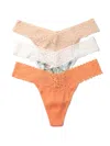Hanky Panky Dreamease Lace-trim Thongs, Pack Of 3 In Brown