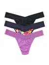 Hanky Panky Dreamease Assorted 3-pack Original Rise Thongs In Purple