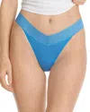 Hanky Panky Dream Lace Trim Modal Original Rise Thong In Laguna Blue