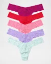 Hanky Panky Five-pack Signature Low-rise Lace Thongs In Orange