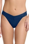 Hanky Panky Flora Lace Original Rise Thong In Night Owl Blue