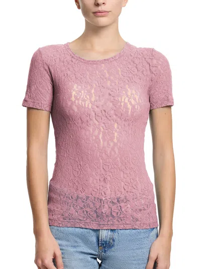 Hanky Panky Flora Lace Short Sleeve Top In Purple