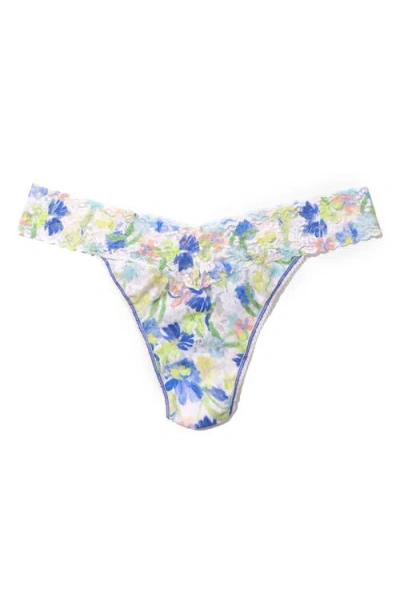 Hanky Panky Floral Print Original Rise Lace Thong In White