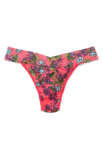 Hanky Panky Floral Print Original Rise Lace Thong In Pink