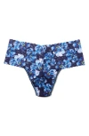 Hanky Panky Plus Size Printed Retro Lace Thong In Nightfall Purple