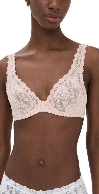 Hanky Panky High Apex Unlined Signature Lace Bra Blushing Rose In White