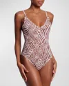 Hanky Panky Printed Signature Lace Thong Back Bodysuit In Hide And Seek