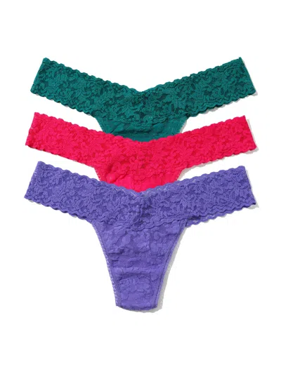 Hanky Panky Holiday 3 Pack Signature Lace® Low Rise Thong Moonstone In Green