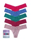 Hanky Panky Five-pack Signature Low-rise Lace Thongs In Purple