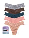 Hanky Panky Original Lace Signature Lace Thong 5-pack In Grey
