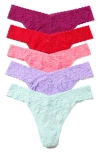 Hanky Panky Original Lace Signature Lace Thong 5-pack In Pink Tones