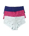 Hanky Panky 3-pack Signature Lace Boyshorts In Blue/wild Rose/grey